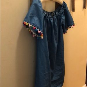 Adorable babydoll dress with pom pom sleves